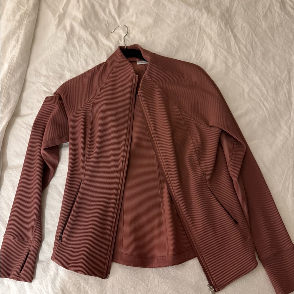 Athleta Ribbed Full-Zip Bomber Jacket - Mauve